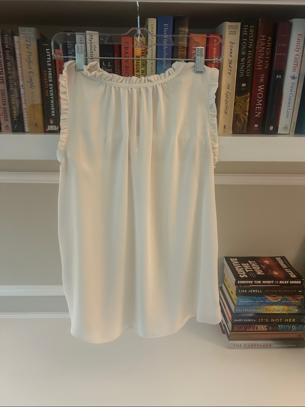 LOFT Cream Sleeveless Ruffle Trim Blouse